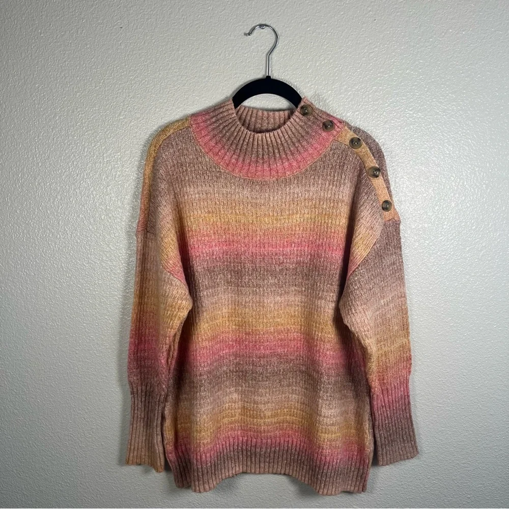 Talbots Space Dye Striped Mockneck Button Shoulder Sweater Size 1X - Picture 2 of 6